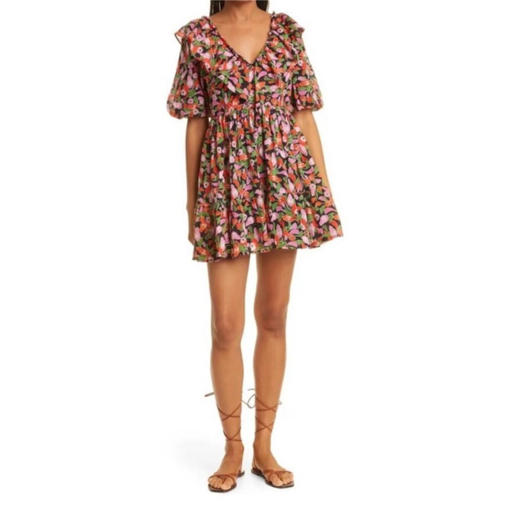 Banjanan Black Floral Mini Dress with Pink & Green Accents